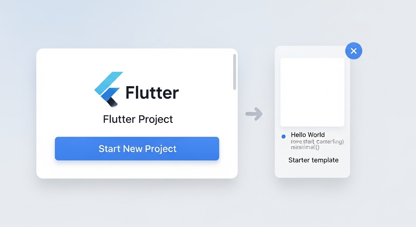 Flutter project creation: Code editor & terminal view.