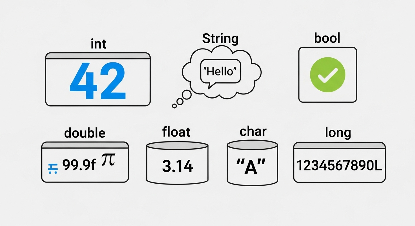 Flutter Dev technical illustration for Variables and Data Types in Dart: A Flutter Developer's Guide