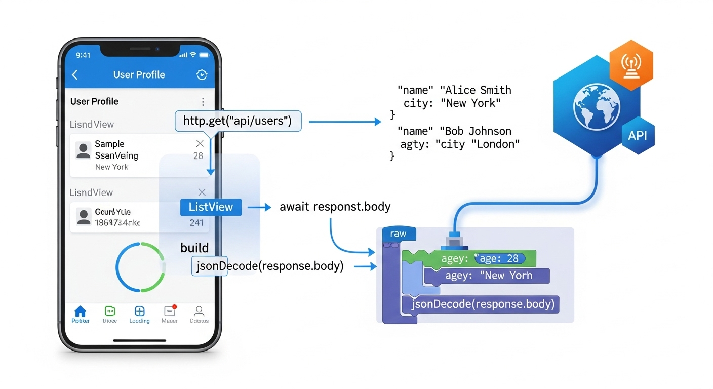 Flutter JSON Parsing: Code, API, and Mobile App UI Parsing JSON in Flutter: API to App UI