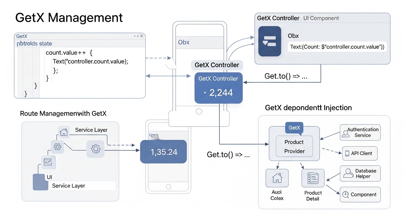 GetX state management in Flutter: Code & UI reacting.