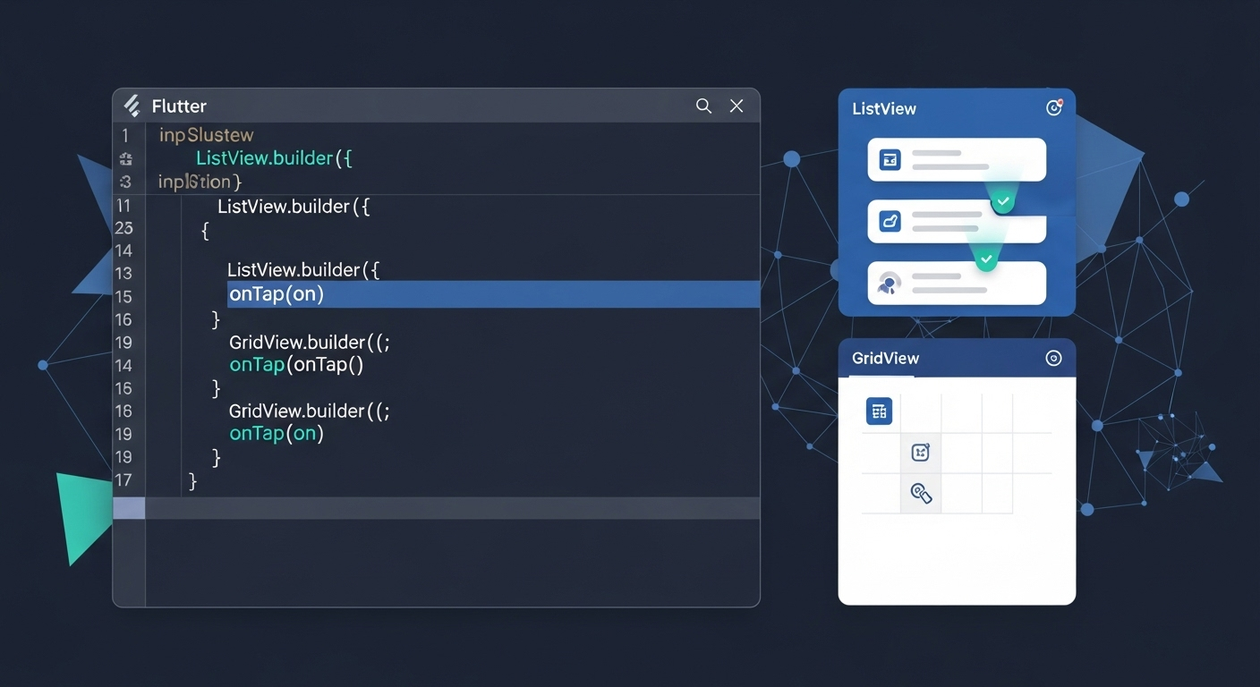 Flutter: Click event handling in lists & grids. Code and UI visualization.