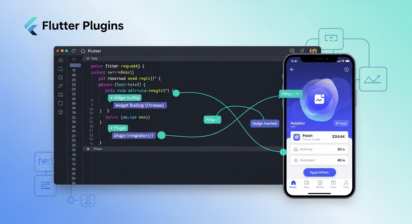 Flutter plugins empower app development. Code & app interface.